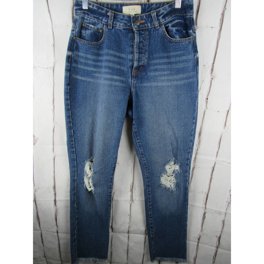 Chelsea & Violet Button Fly Straight Leg Distressed Jeans Size 28
